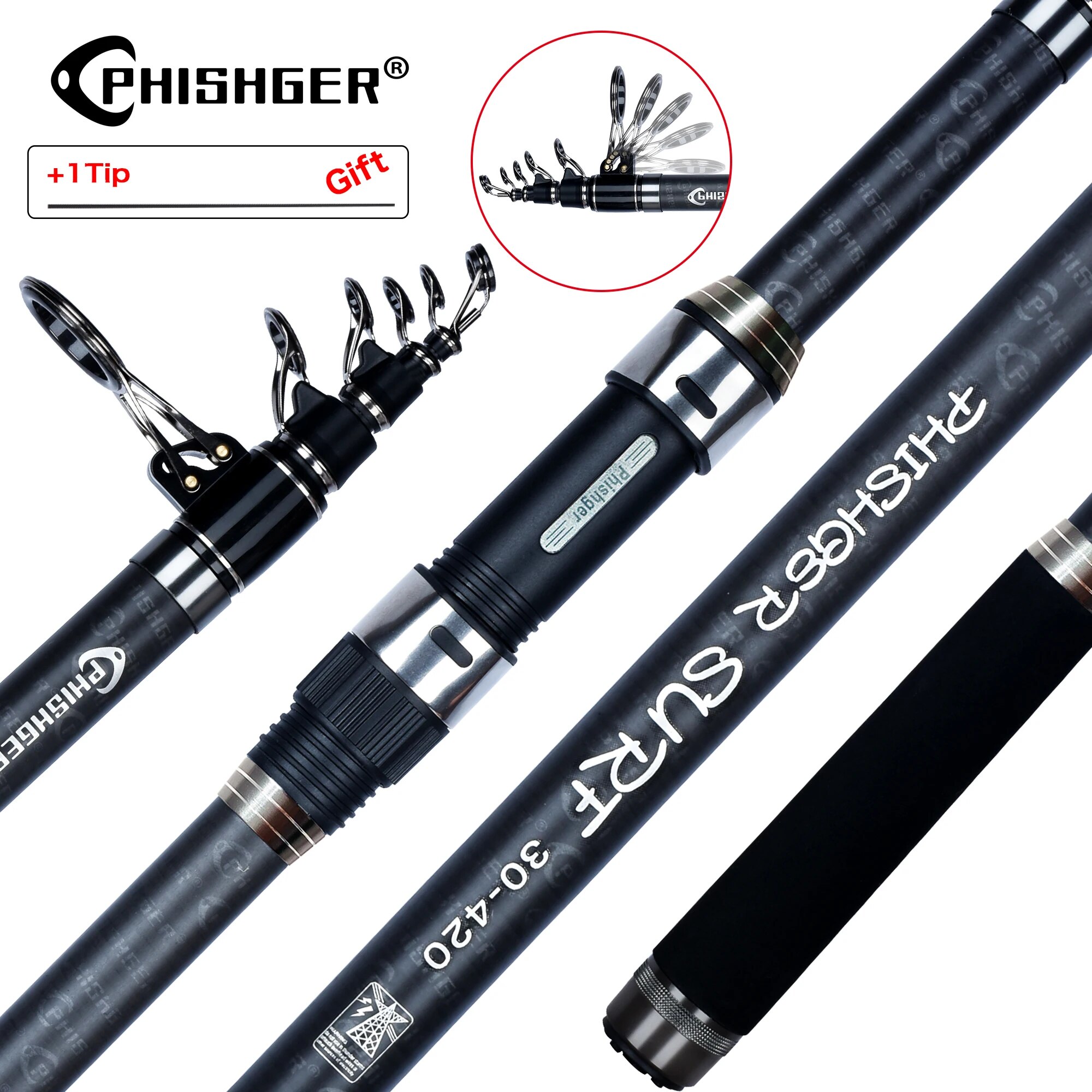 Fishing Rod Surf - PHISHGER Canna da Spinning Telescopica per